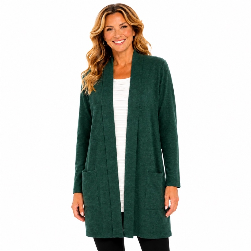 ZENANA Open-Front Forest Green Sweater Cardigan Size Small 💥NWOT💥